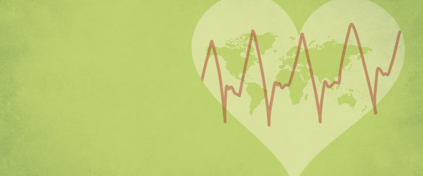 World health day, heart with world map and heartbeat, global awareness of a healthy lifestyle, attention to medical issues worldwide